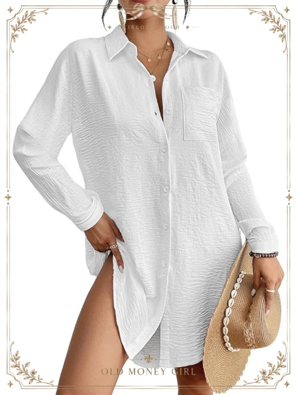 Button Down Long Sleeve Shirt Dress Beach Swim Coverup